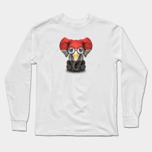 Baby Elephant with Glasses and Egyptian Flag Long Sleeve T-Shirt